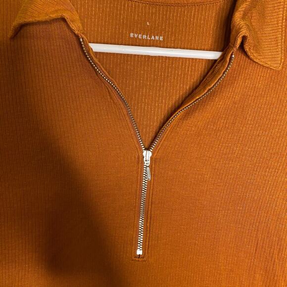 Everlane womens super soft zip polo long sleeve collared ribbed minimalist L - Picture 5 of 9